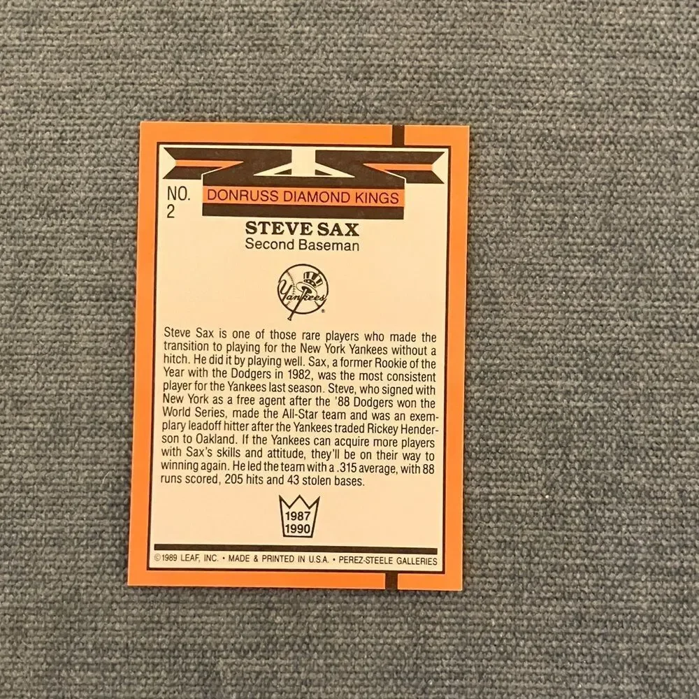 1990 Donruss Diamond Kings New York Yankees Baseball Card Trading Card